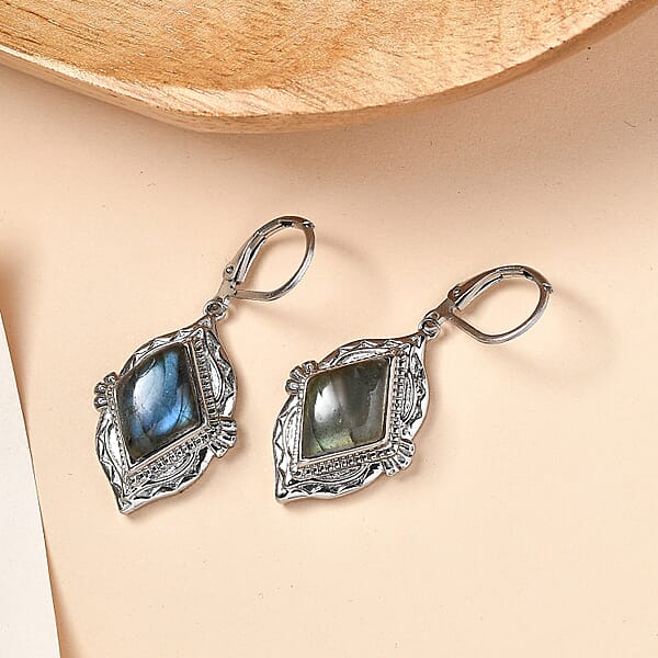 Shop Lc EverTrue Malagasy Labradorite Lever Back Kite Drop Earrings In Stainless Steel 8.25 Ctw