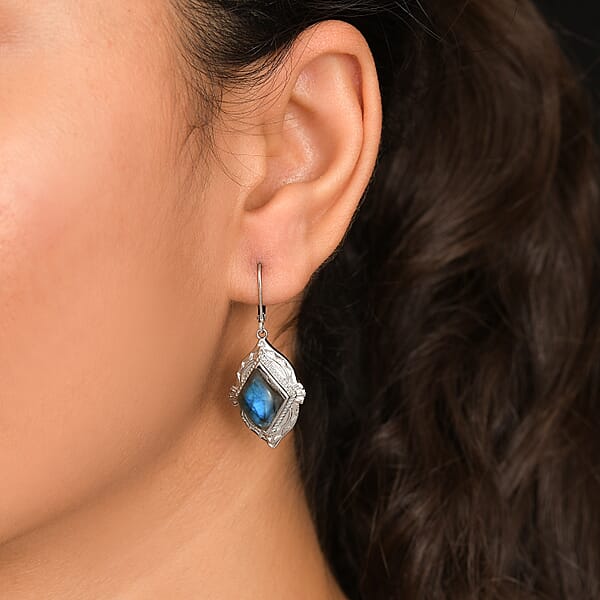 Shop Lc EverTrue Malagasy Labradorite Lever Back Kite Drop Earrings In Stainless Steel 8.25 Ctw