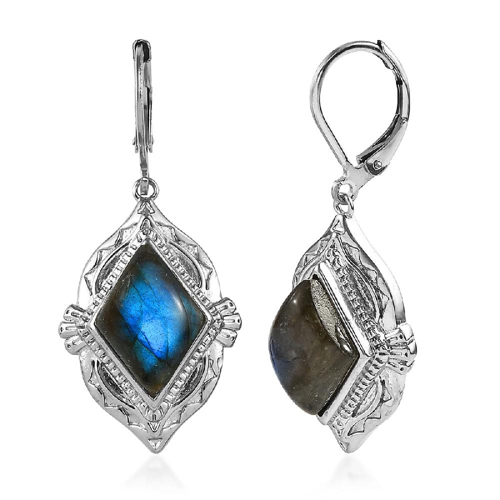 shop lc EverTrue Malagasy Labradorite Lever Back Kite Drop Earrings in Stainless Steel 8.25 ctw