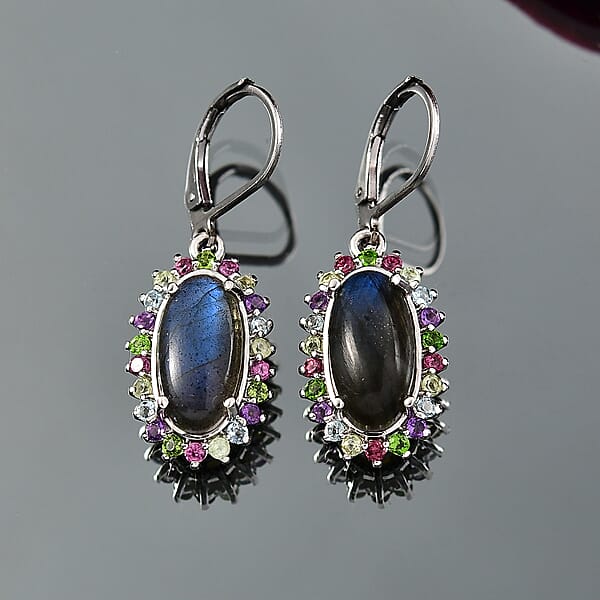 Shop Lc EverTrue Malagasy Labradorite Multi Gemstone Earrings In Platinum Bond 9.35 Ctw