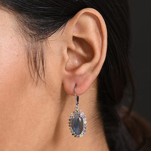 Shop Lc EverTrue Malagasy Labradorite Multi Gemstone Earrings In Platinum Bond 9.35 Ctw