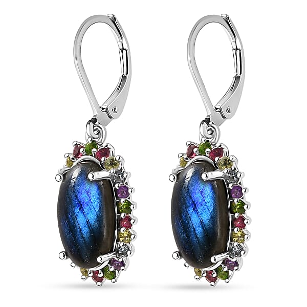 Shop Lc EverTrue Malagasy Labradorite Multi Gemstone Earrings In Platinum Bond 9.35 Ctw