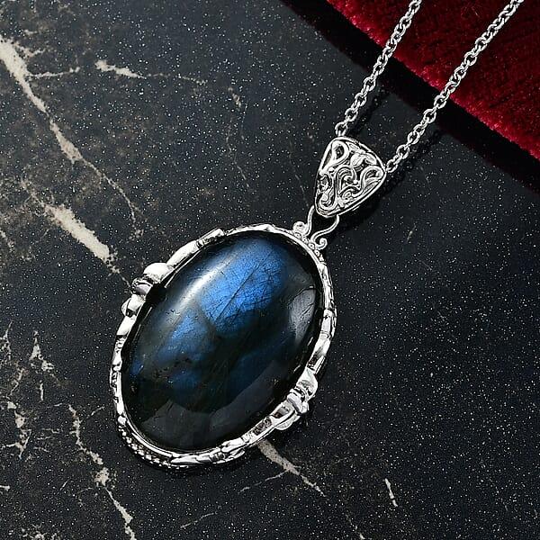 Shop Lc EverTrue Malagasy Labradorite Pendant In Platinum Bond With Stainless Steel Necklace 34.80 Ctw (20 Inches)