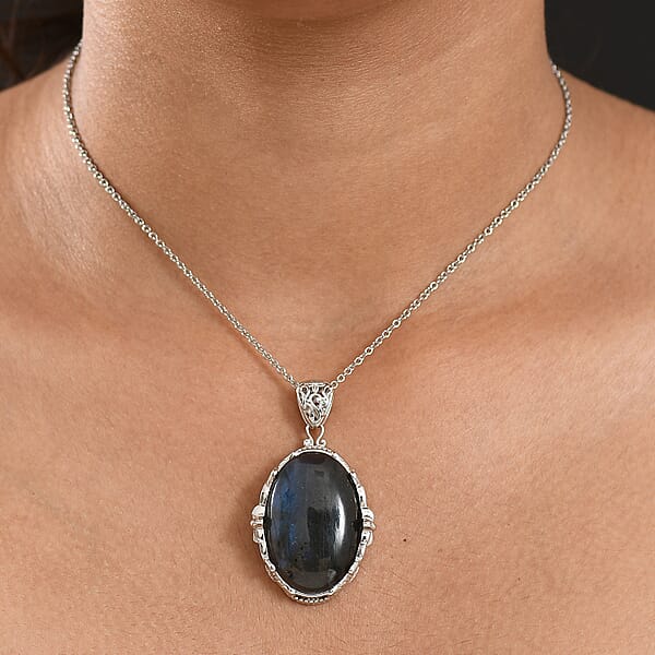 Shop Lc EverTrue Malagasy Labradorite Pendant In Platinum Bond With Stainless Steel Necklace 34.80 Ctw (20 Inches)