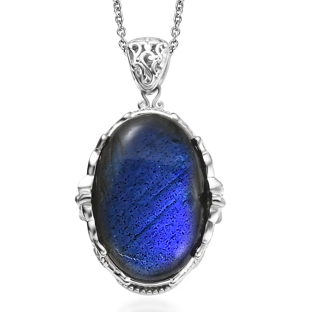 shop lc EverTrue Malagasy Labradorite Pendant in Platinum Bond with Stainless Steel Necklace 34.80 ctw (20 Inches)