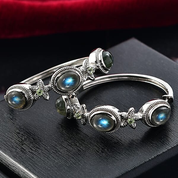 Shop Lc EverTrue Malagasy Labradorite Peridot Bloomline Earrings In Platinum Bond 8.30 Ctw