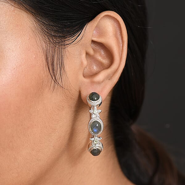 Shop Lc EverTrue Malagasy Labradorite Peridot Bloomline Earrings In Platinum Bond 8.30 Ctw