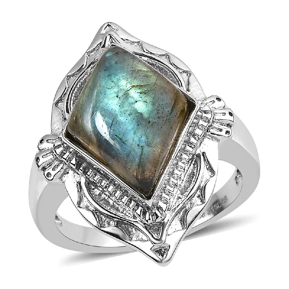 shop lc EverTrue Malagasy Labradorite Solitaire Ring in Stainless Steel 6.50 ctw