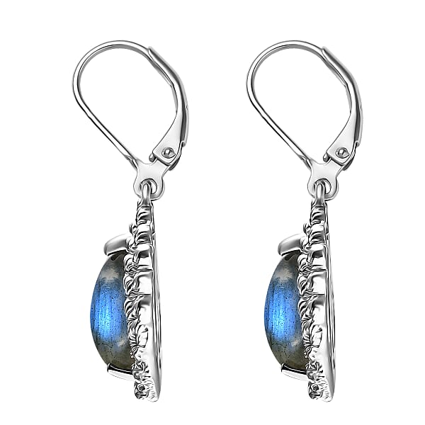 Shop Lc EverTrue Malagasy Labradorite White Zircon Earrings In Platinum Bond 16.90 Ctw