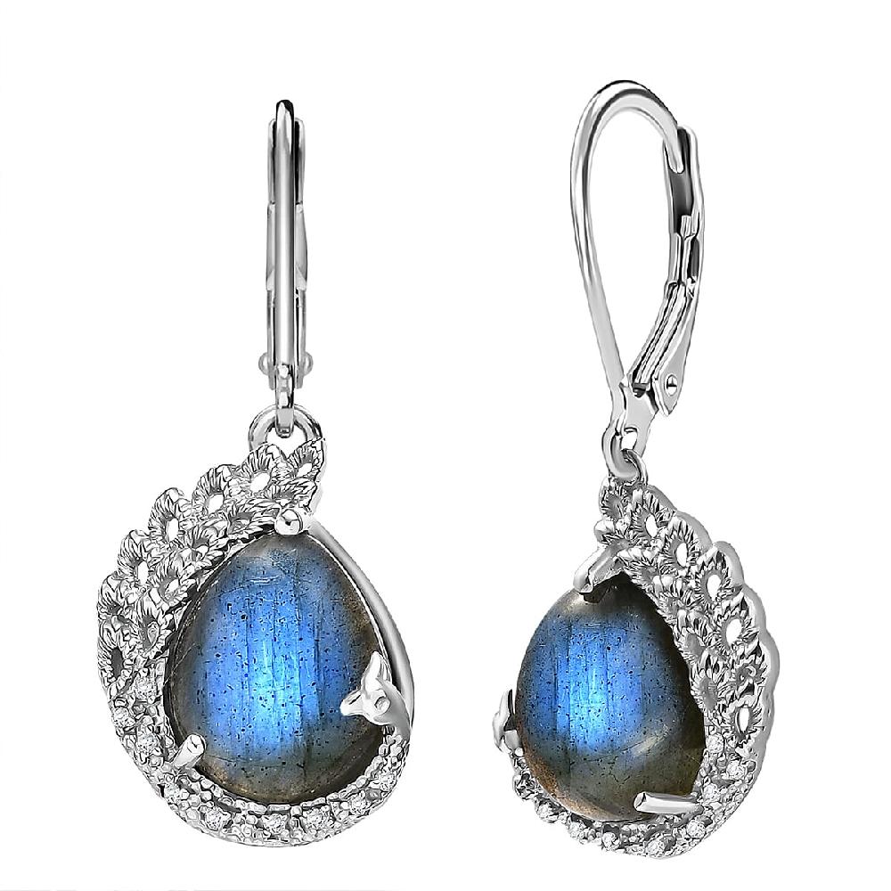 shop lc EverTrue Malagasy Labradorite White Zircon Earrings in Platinum Bond 16.90 ctw