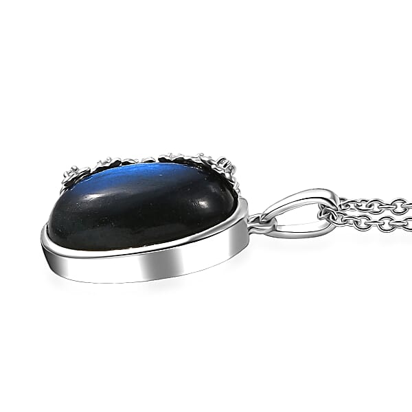 Shop Lc EverTrue Malagasy Labradorite White Zircon Moonbloom Pendant In Platinum Bond With Stainless Steel Necklace 9.15 Ctw (20 Inches)