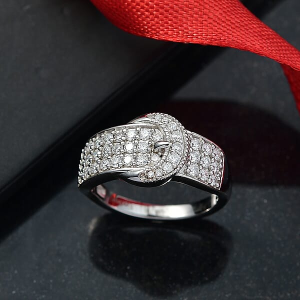 Shop Lc EverTrue Moissanite Buckle Ring In Platinum Bond 0.75 Ctw