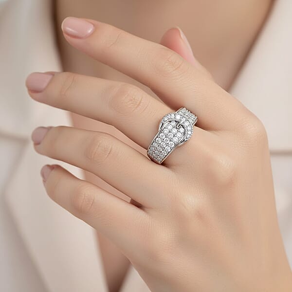 Shop Lc EverTrue Moissanite Buckle Ring In Platinum Bond 0.75 Ctw