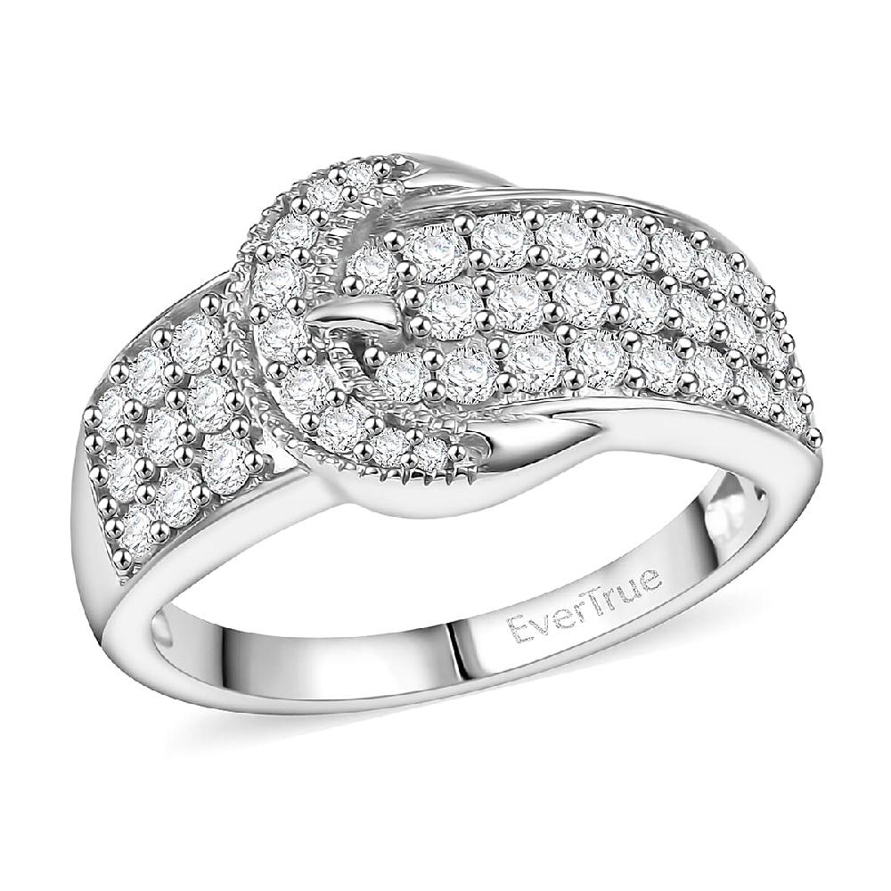 shop lc EverTrue Moissanite Buckle Ring in Platinum Bond 0.75 ctw