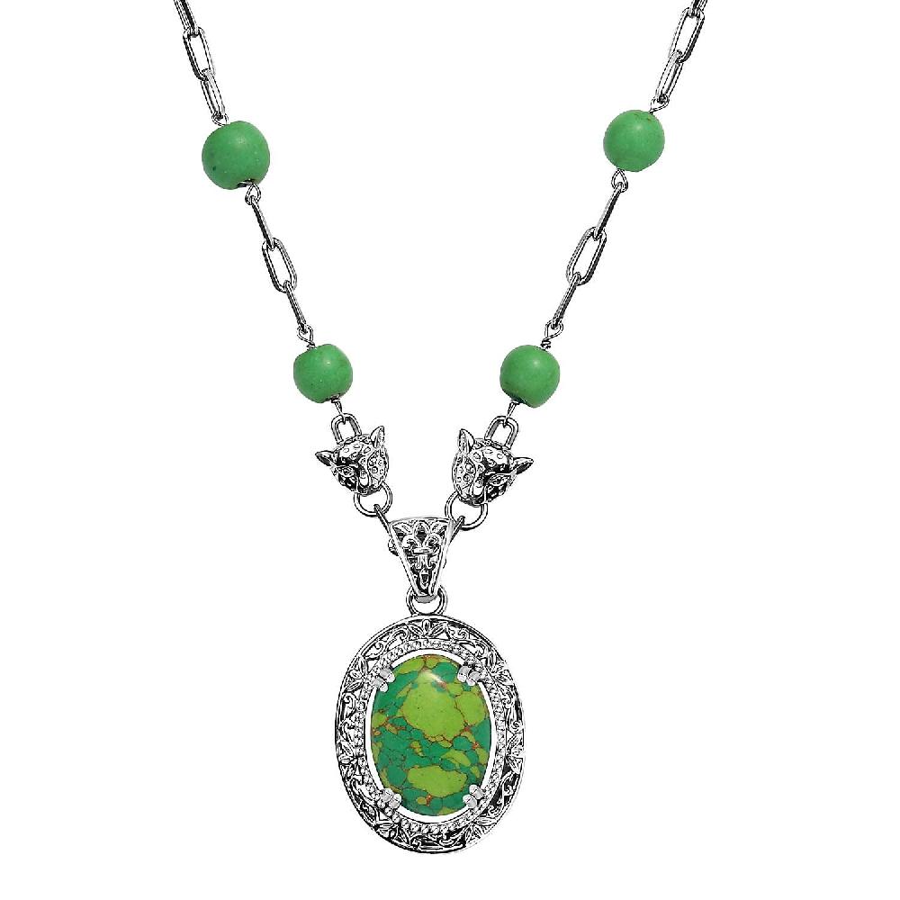 shop lc EverTrue Mojave Green Turquoise 19.50 ctw Paper Clip and Leopard Head Necklace in Platinum Bond 18 -20 Inches