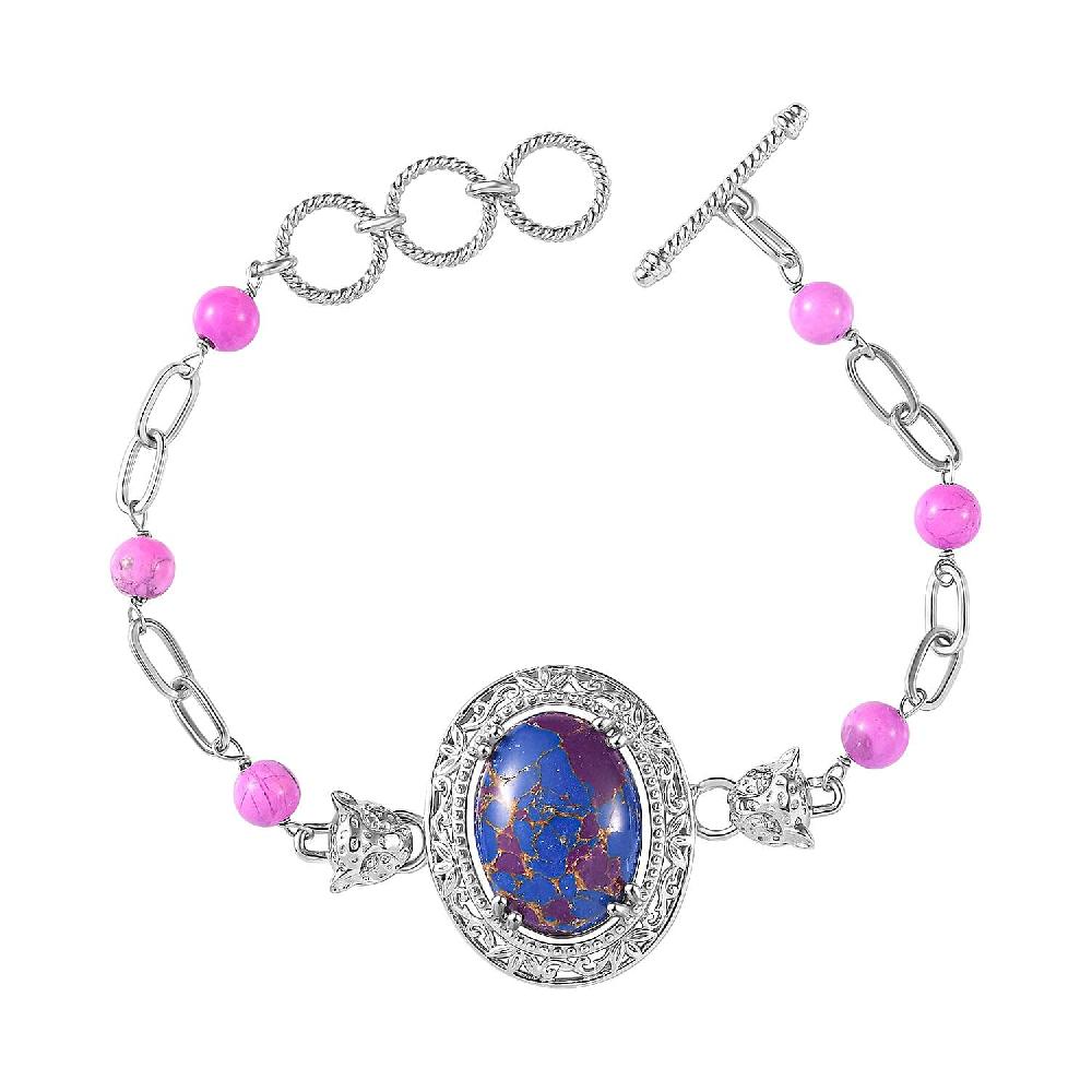 shop lc EverTrue Mojave Purple Turquoise 23.10 ctw Paper Clip and Leopard Head Bracelet in Platinum Bond (6.50-800In)