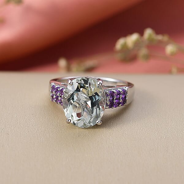 Shop Lc EverTrue Montezuma Prasiolite African Amethyst Ring In Platinum Bond 5.15 Ctw