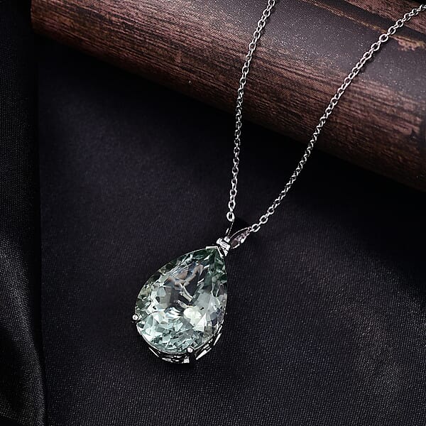 Shop Lc EverTrue Montezuma Prasiolite Drop Pendant In Platinum Bond With Stainless Steel Necklace 27.00 Ctw (20 Inches)