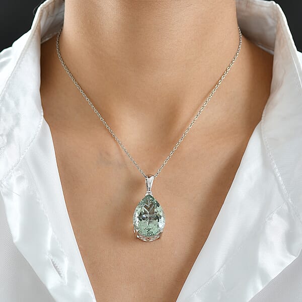 Shop Lc EverTrue Montezuma Prasiolite Drop Pendant In Platinum Bond With Stainless Steel Necklace 27.00 Ctw (20 Inches)