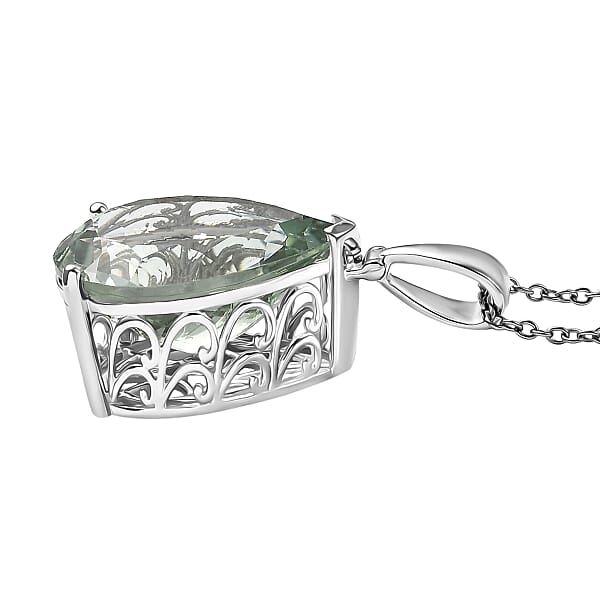 Shop Lc EverTrue Montezuma Prasiolite Drop Pendant In Platinum Bond With Stainless Steel Necklace 27.00 Ctw (20 Inches)