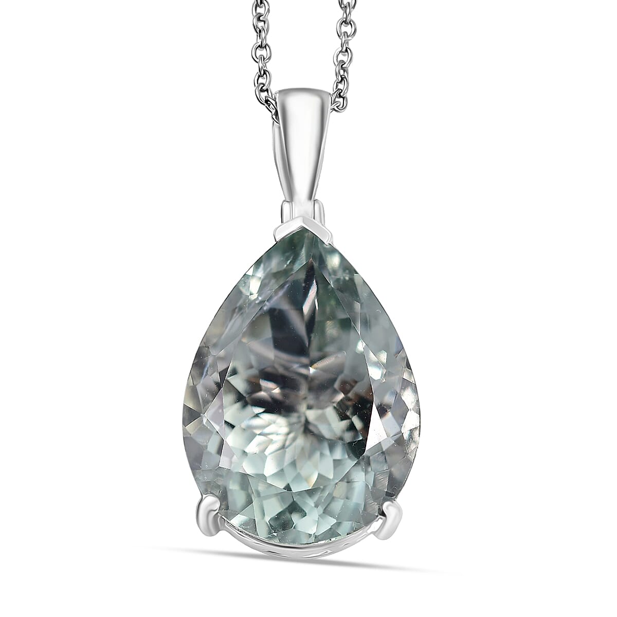 shop lc EverTrue Montezuma Prasiolite Drop Pendant in Platinum Bond with Stainless Steel Necklace 27.00 ctw (20 Inches)