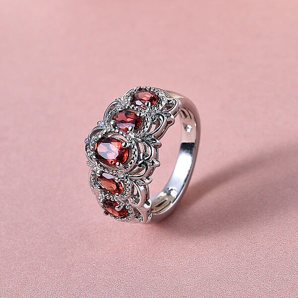 Shop Lc EverTrue Mozambique Garnet 1.50 Ctw 5 Stone Ring In Platinum Bond