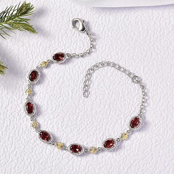 Shop Lc EverTrue Mozambique Garnet 4.10 Ctw Bracelet In 18K YG Plated And Platinum Bond (6.50-1.50In)