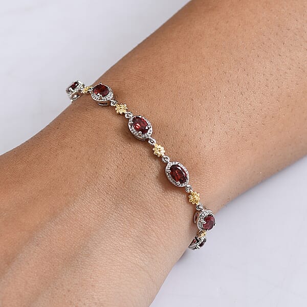 Shop Lc EverTrue Mozambique Garnet 4.10 Ctw Bracelet In 18K YG Plated And Platinum Bond (6.50-1.50In)