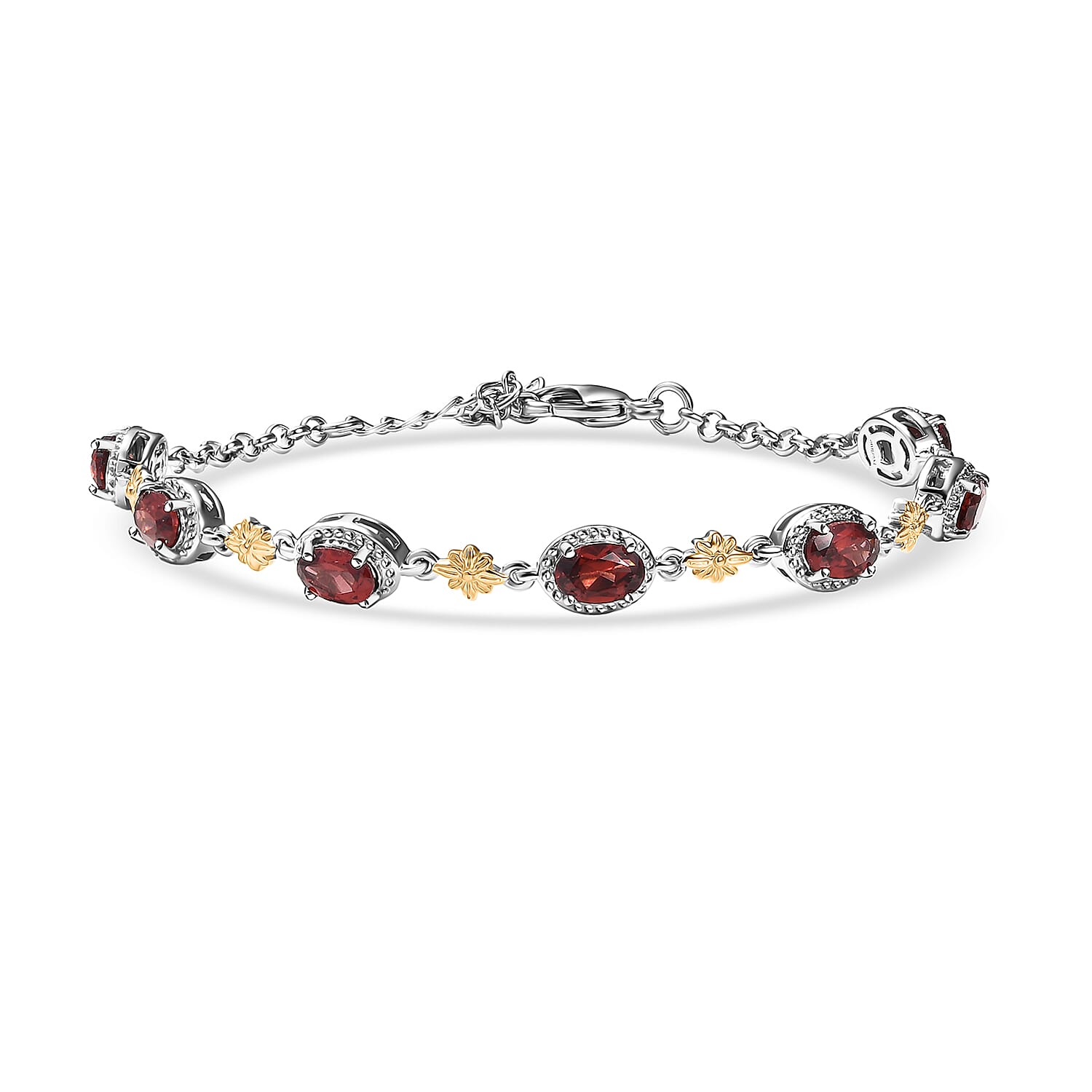 shop lc EverTrue Mozambique Garnet 4.10 ctw Bracelet in 18K YG Plated and Platinum Bond (6.50-1.50In)