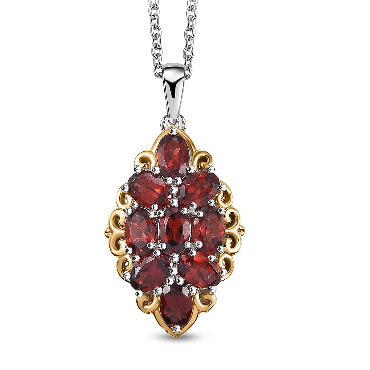 shop lc EverTrue Mozambique Garnet 4.75 ctw Pendant in in 18K YG Plated and Platinum Bond with Stainless Steel Necklace 20 Inches