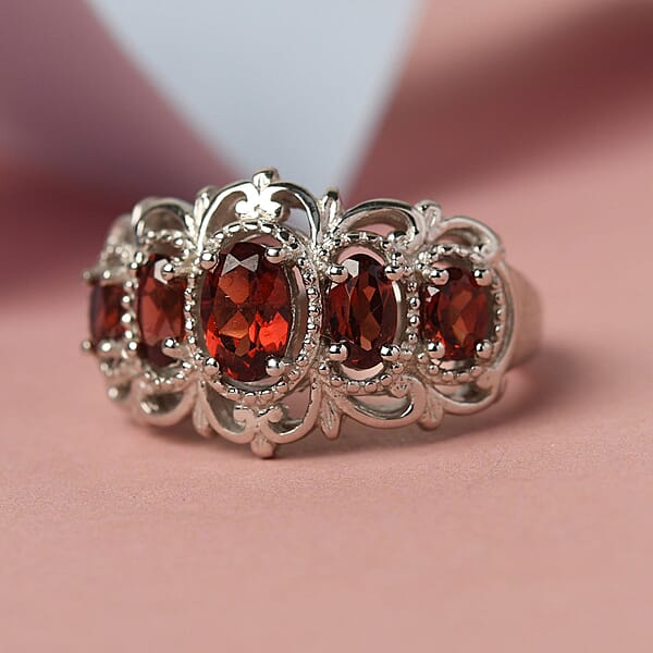 Shop Lc EverTrue Mozambique Garnet 5 Stone Ring In Platinum Bond 1.50 Ctw