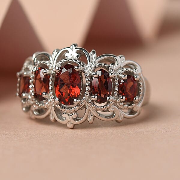 Shop Lc EverTrue Mozambique Garnet 5 Stone Ring In Platinum Bond 1.50 Ctw
