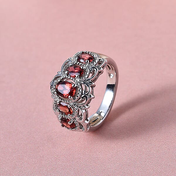 Shop Lc EverTrue Mozambique Garnet 5 Stone Ring In Platinum Bond 1.50 Ctw