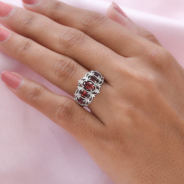 Shop Lc EverTrue Mozambique Garnet 5 Stone Ring In Platinum Bond 1.50 Ctw