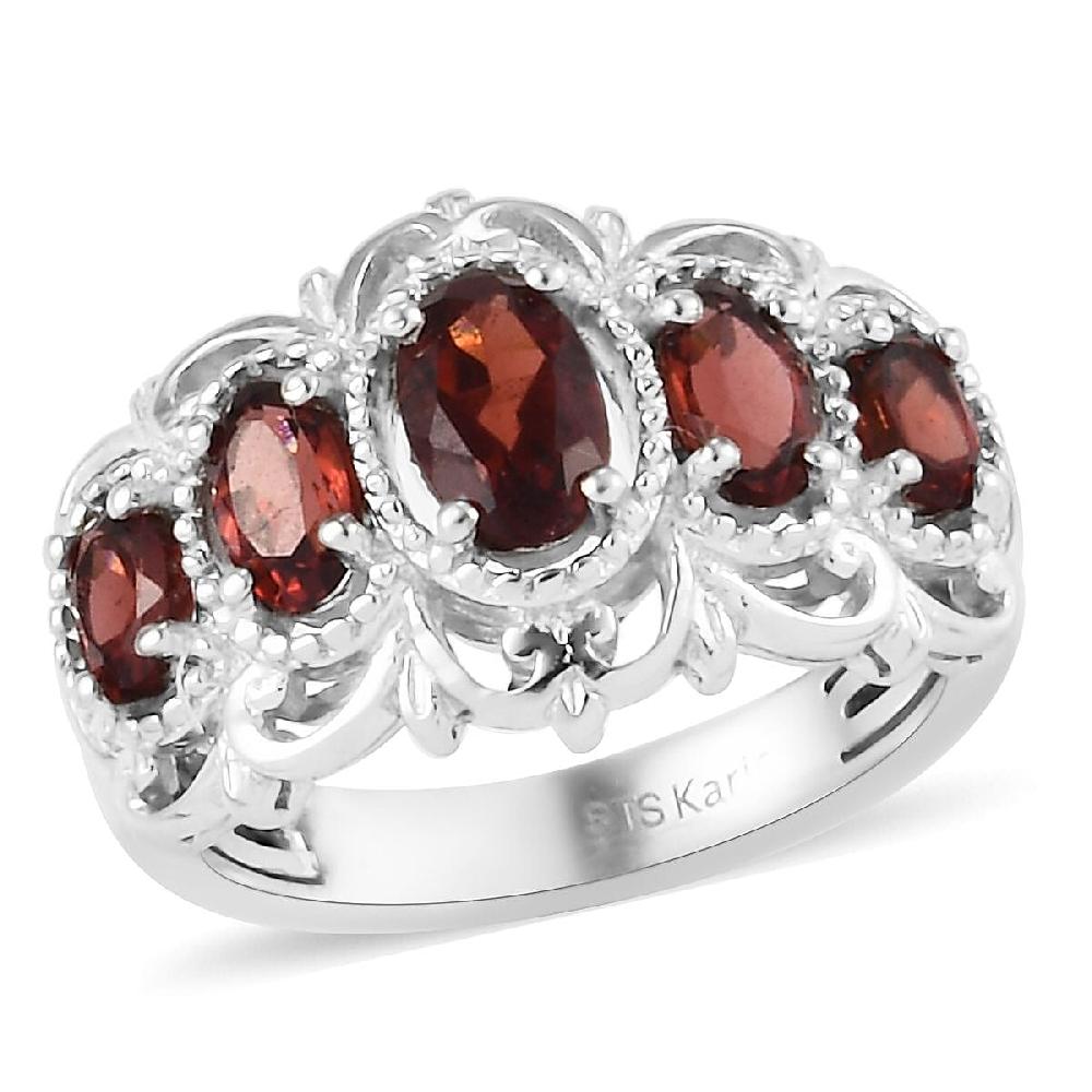 shop lc EverTrue Mozambique Garnet 5 Stone Ring in Platinum Bond 1.50 ctw