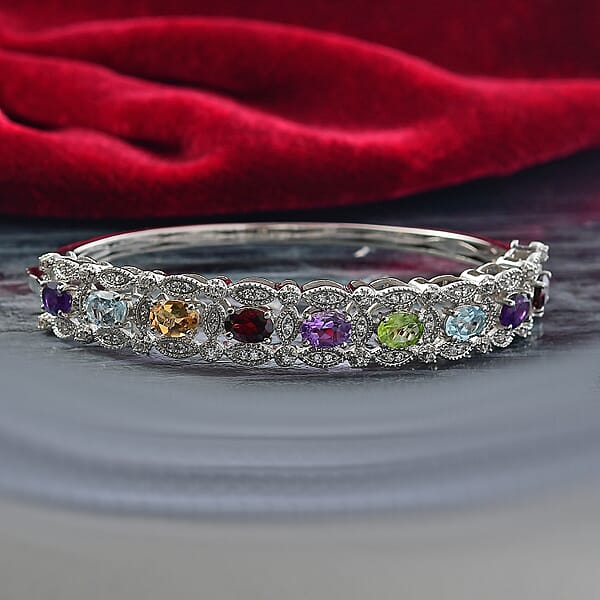 Shop Lc EverTrue Multi Gemstone 8.70 Ctw Bangle Bracelet In Platinum Bond (7.25 In)