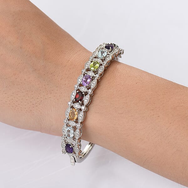 Shop Lc EverTrue Multi Gemstone 8.70 Ctw Bangle Bracelet In Platinum Bond (7.25 In)