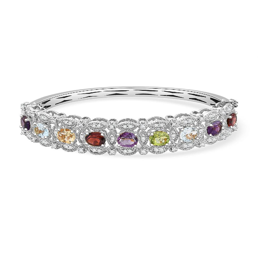 shop lc EverTrue Multi Gemstone 8.70 ctw Bangle Bracelet in Platinum Bond (7.25 In)