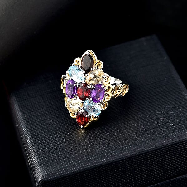 Shop Lc EverTrue Multi Gemstone Ring In 18K YG Plated And Platinum Bond 4.40 Ctw