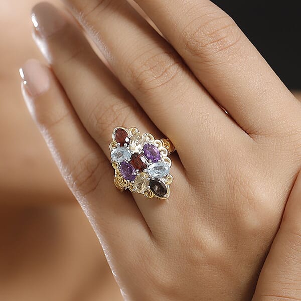 Shop Lc EverTrue Multi Gemstone Ring In 18K YG Plated And Platinum Bond 4.40 Ctw