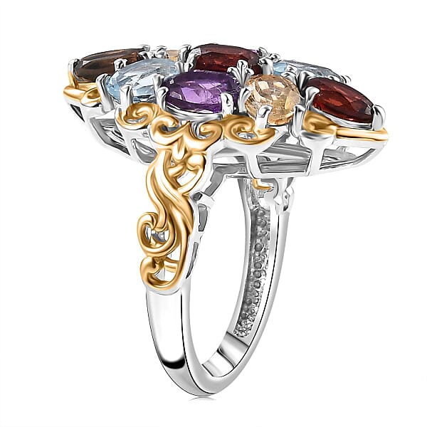 Shop Lc EverTrue Multi Gemstone Ring In 18K YG Plated And Platinum Bond 4.40 Ctw