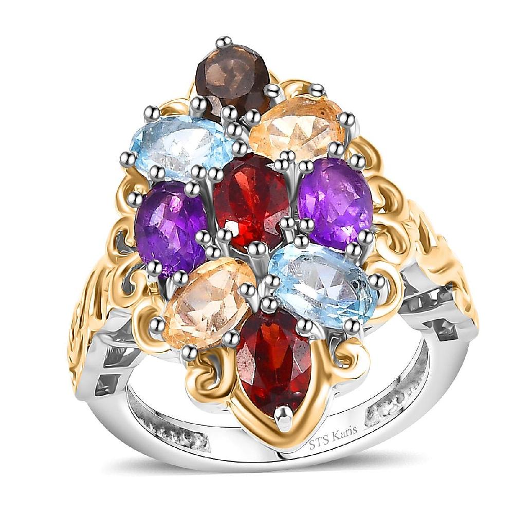 shop lc EverTrue Multi Gemstone Ring in 18K YG Plated and Platinum Bond 4.40 ctw