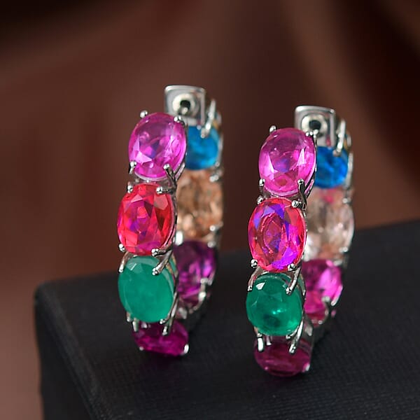 Shop Lc EverTrue Multi Quartz (Triplet) 19.75 Ctw Rainbow Radiance Hoop Earrings In Platinum Bond