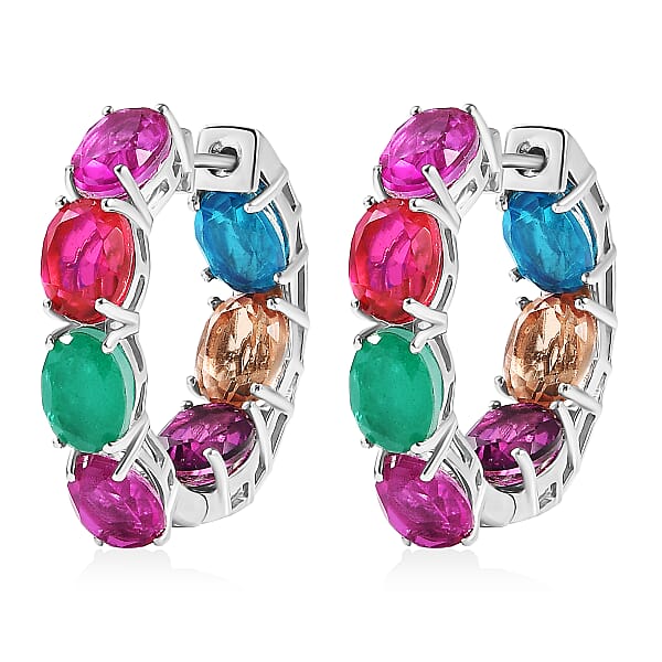 Shop Lc EverTrue Multi Quartz (Triplet) 19.75 Ctw Rainbow Radiance Hoop Earrings In Platinum Bond