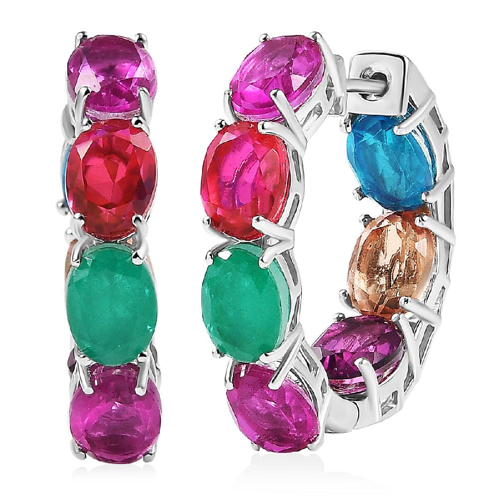 shop lc EverTrue Multi Quartz (Triplet) 19.75 ctw Rainbow Radiance Hoop Earrings in Platinum Bond
