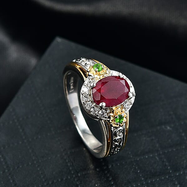 Shop Lc EverTrue Niassa Ruby (FF) And Multi Gemstone 2.25 Ctw Ring In 18K YG Plated And Platinum Bond