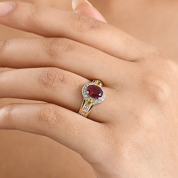 Shop Lc EverTrue Niassa Ruby (FF) And Multi Gemstone 2.25 Ctw Ring In 18K YG Plated And Platinum Bond