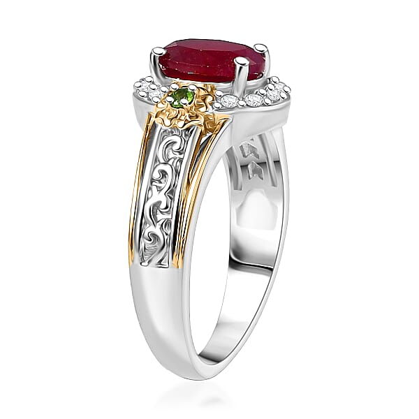 Shop Lc EverTrue Niassa Ruby (FF) And Multi Gemstone 2.25 Ctw Ring In 18K YG Plated And Platinum Bond