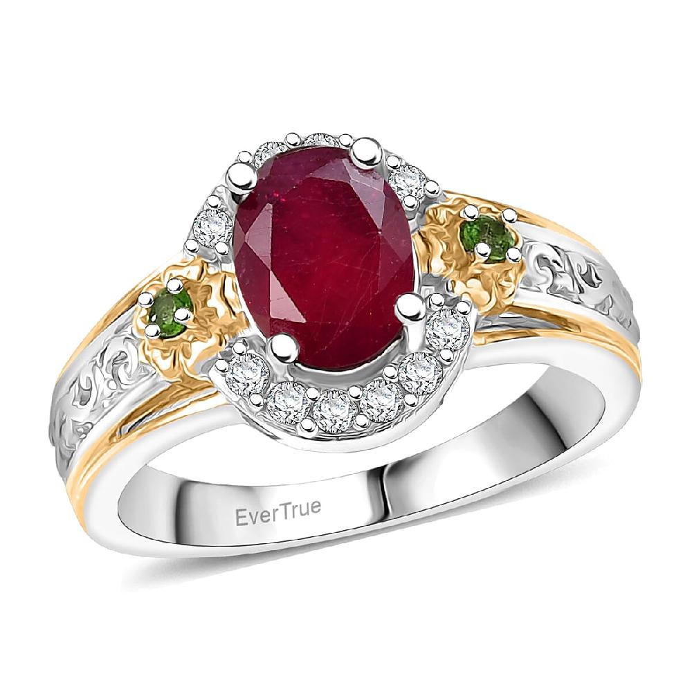 shop lc EverTrue Niassa Ruby (FF) and Multi Gemstone 2.25 ctw Ring in 18K YG Plated and Platinum Bond