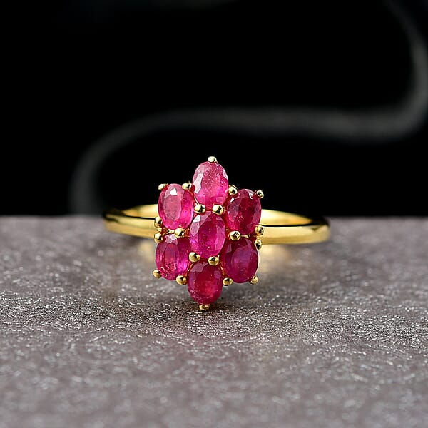 Shop Lc EverTrue Niassa Ruby Floral Ring In 18K YG Plated 2.00 Ctw
